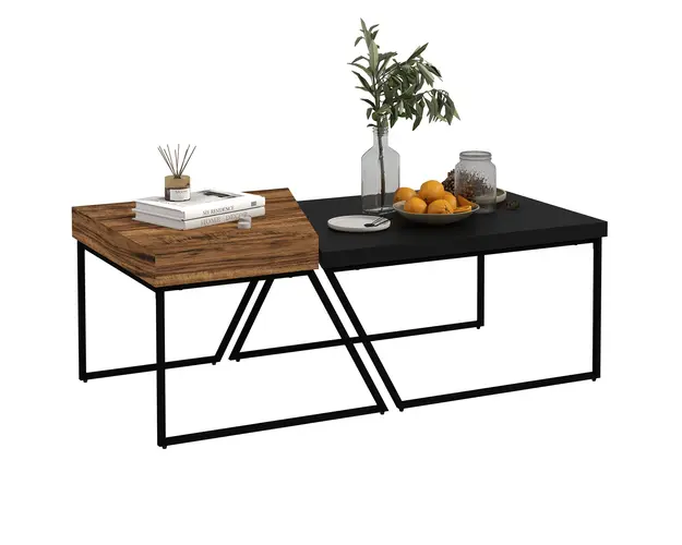 Set 2 Masute de Cafea din PAL si Otel in Stil Industrial, Masa Neagra 80x60x42 cm si Masa Maro 60x60x46 cm HOMCOM | Aosom RO