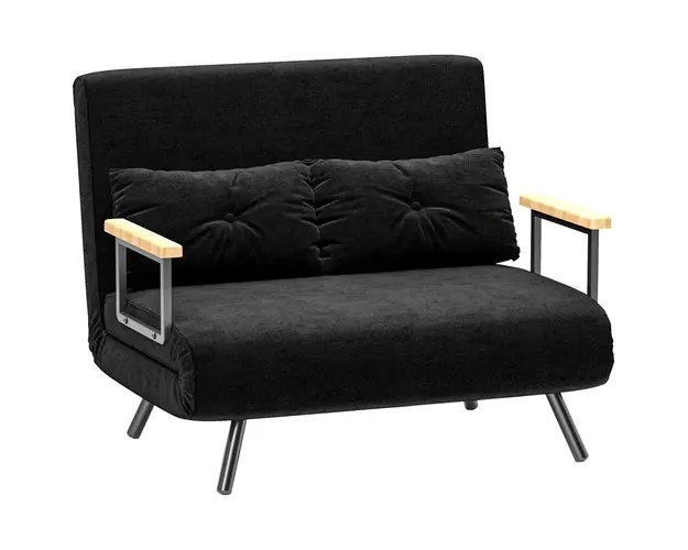 HOMCOM Canapea Pat de 2 Locuri cu Spatar Reglabil pe 5 Nivele si 2 Perne din Material Capitonat, 102x73x81 cm, Negru | Aosom Romania