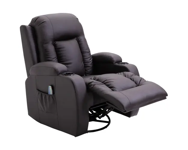 HOMCOM Fotoliu cu Masaj si Incalzire, Fotoliu Rabatabil din Piele Artificiala cu 8 Puncte de Masaj si Telecomanda, 85x94x104 cm, Maro | Aosom Romania
