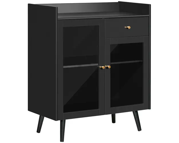 HOMCOM Dulap cu Doua Usi, Raft Reglabil, Blat, Spatii Deschise, MDF/Lemn, 80x40x94.3cm, Negru | Aosom Romania