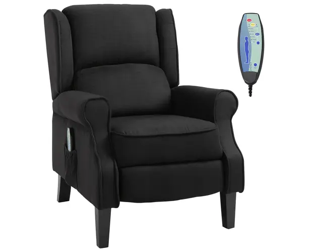 HOMCOM Fotoliu Relax pentru Masaj Rabatabil ca Telecomanda si Tapiterie Piele Intoarsa, 78x83x101cm, Negru