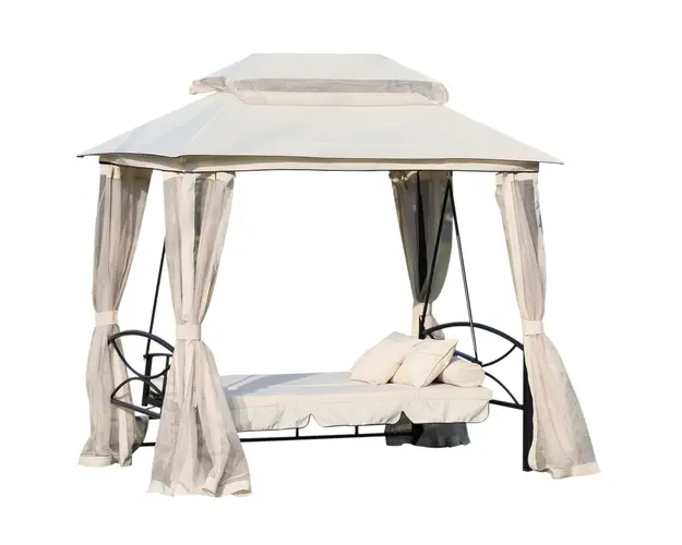 Foisor cu Canapea 3 Locuri si 5 perne, Plasa Tantari, cadru din otel, Bej 232x149x245cm Outsunny | Aosom Romania