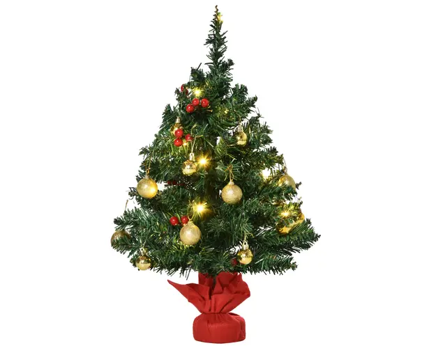 Mini Brad de Craciun, Brad cu lumini LED, decoratiune de Craciun, brad artificial de sarbatori Ф20x60cm HOMCOM | Aosom Romania