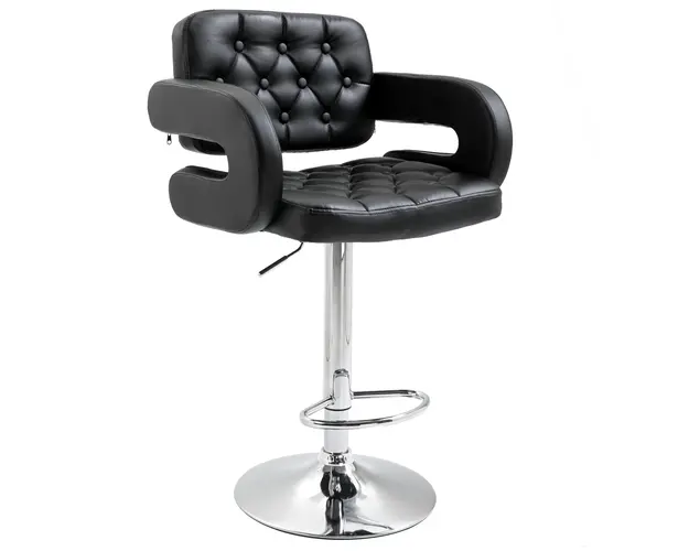 HOMCOM Scaun de Bar cu Spatar si Brate, Scaun Modern de Bucatarie Rotativ cu Inaltime Reglabila, 61x50x94-114 cm, Negru | Aosom Romania
