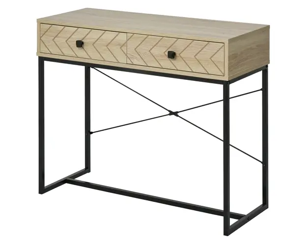 HOMCOM Consola pentru Hol cu 2 Sertare si Suport Metalic, Design Modern, 90x35x76cm, Lemn Negru | Aosom Romania