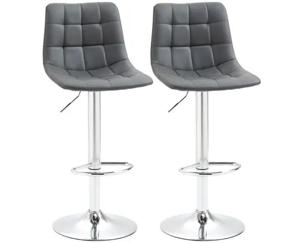 HOMCOM Set de 2 Scaune de Bar cu Spatar, Pivotante la 360 cu Suport pentru Picioare 42x45x89-110 cm, Gri | Aosom Romania