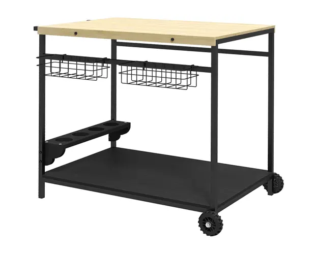 Outsunny Carucior Bar Exterior cu Roti Maner Lateral 2 Cosuri 4 Suporturi Vin | Aosom Romania