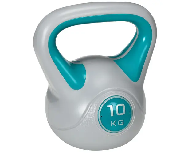 SPORTNOW Kettlebell 10kg pentru Antrenament Complet, Design cu Baza Plata, Maner Ergonomic, Umplut cu Nisip, Dimensiuni 22x16x26 cm, Verde | Aosom Romania