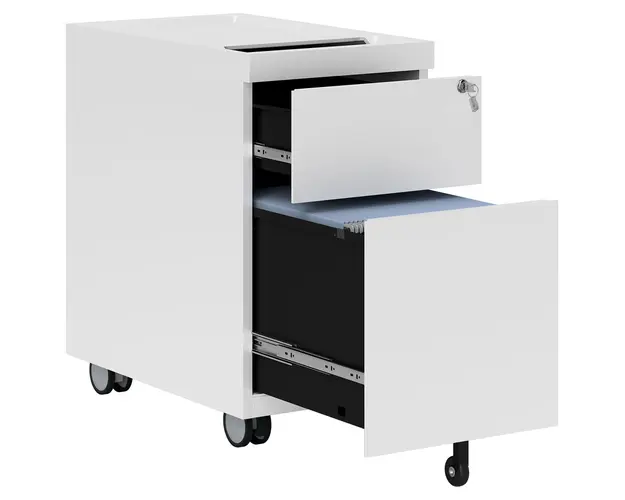 HOMCOM Dulap pentru Birou cu 2 Sertare, Deschidere Tip Plic si Bara pentru Atarnare, 30x50x53,5 cm, Alb | Aosom Romania