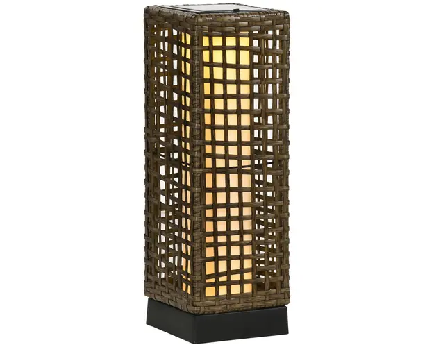 Lampa Outsunny de Gradina Solara cu Panou Superior de Reincarcare, din Otel si Ratan, 15.5x15.5x46 cm, Negru si Maro | Aosom Romania