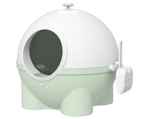 PawHut Litiera Mare cu Capac pentru Pisici, Sistem de Curatare cu Pedala, Lopatica, Maner, Verde Deschis, Spatioasa | Aosom Romania