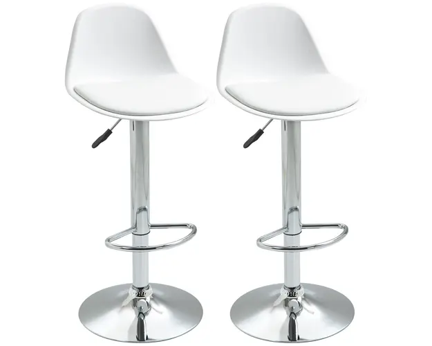 Set de 2 scaune de bar cu spatar si suport picioare, pivotante cu inaltime reglabila, 40x42x82-104cm, alb HOMCOM | Aosom Romania