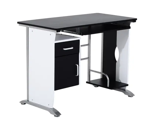 HOMCOM Birou pentru PC cu Raft pentru Tastatura, Sertar si Dulap, Birou Modern, 100x52x75 cm, Alb si Negru | Aosom Romania