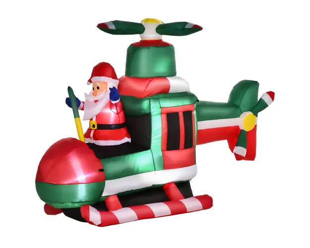 HOMCOM Mos Craciun gonflabil pe elicopter 4 lumini cu LED-uri, decoratiune gonflabila pentru exterior, decoratiune de craciun | Aosom Romania