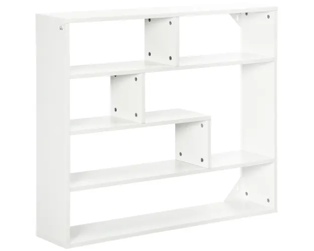 Biblioteca moderna de perete HOMCOM cu 4 niveluri , raft din lemn care economiseste spatiu pentru living si birou, 94x19,5x80cm, alb | Aosom Romania