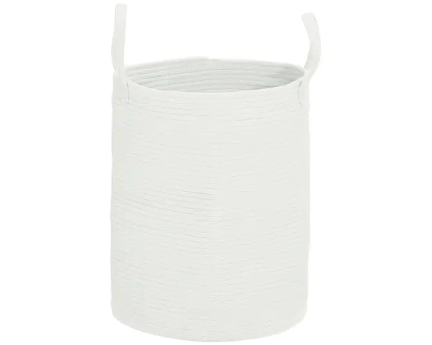 HOMCOM Cos pentru Rufe de 36L, Portabil si Pliabil cu Manere, Cos de Rufe din Bumbac Natural, Ø38x45 cm, Alb Crem | Aosom Romania