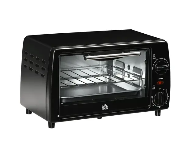 Mini Cuptor electric negru 36,5x26x22cm ,HOMCOM, 10L, temporizator, grila si tava incluse, 750 W, | Aosom Romania