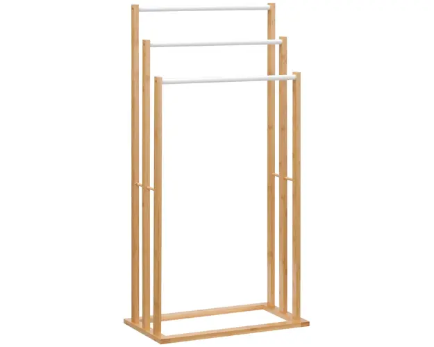 HOMCOM Suport Prosoape din Bambus cu 3 Nivele Design Modern Economisitor de Spatiu pentru Baie sau Bucatarie | Aosom Romania