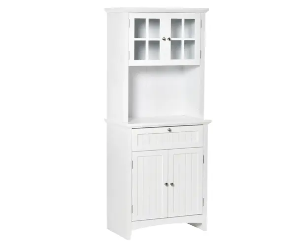 HOMCOM Dulap pentru bucatarie si sufragerie cu 2 compartimente, rafturi reglabile si masa, MDF, 68,6x40x164 cm, alb | Aosom Romania