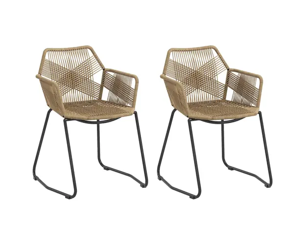 HOMCOM Set 2 Scaune PE Rattan, Scaune de Bucatarie, Scaune de Bucatarie cu Spatar Jos si Cotiere pentru Interior, 56x59x74 cm, Galben | Aosom Romania