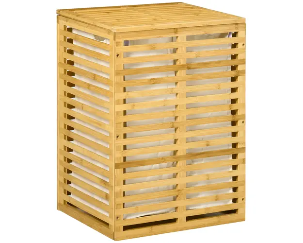 HOMCOM Cos de rufe din bambus, cu capac si sac de captuseala detasabil, cos de spalat, economiseste spatiu | Aosom Romania