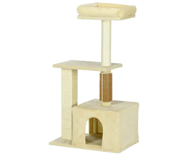 PawHut Turn Pisici 108cm Stalpi Zgarieturi Pat Casa Bej 60x40x108cm | Aosom Romania