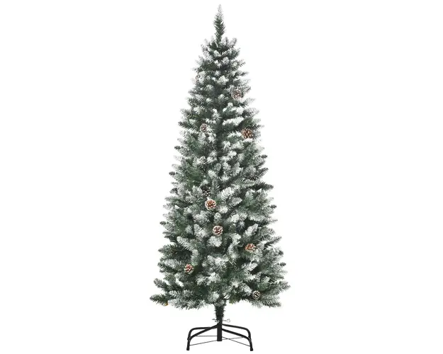 HOMCOM Brad de Craciun Inzapezit cu 464 crengi si 28 conuri, Brad Artificial cu Baza Detasabila, Ø69x150 cm, Verde | Aosom Romania