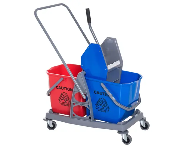 HOMCOM Carucior de Curatenie cu Stoarcere, 2 Galeti, Profesional, Albastru si Rosu | Aosom Romania