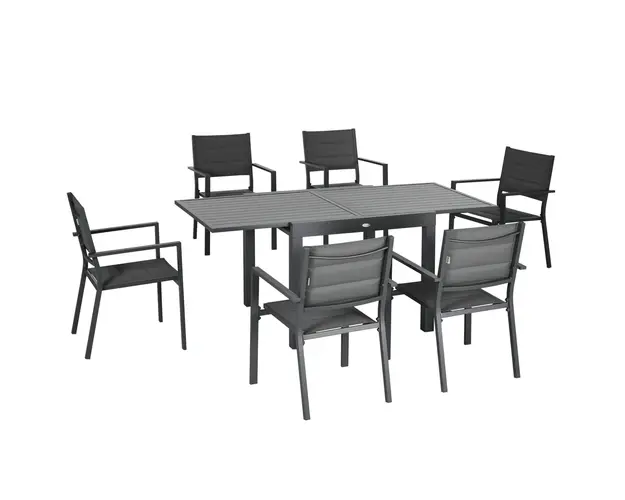 Outsunny Set de gradina din aluminiu, 7 bucati cu masa extensibila si 6 scaune, gri | Aosom Romania