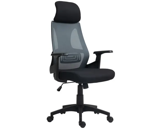 HOMCOM Scaun Ergonomic de Birou Inclinabil cu Suport Lombar, Tetiera si Inaltime Reglabila, 66x58x115-123 cm, Negru | Aosom Romania