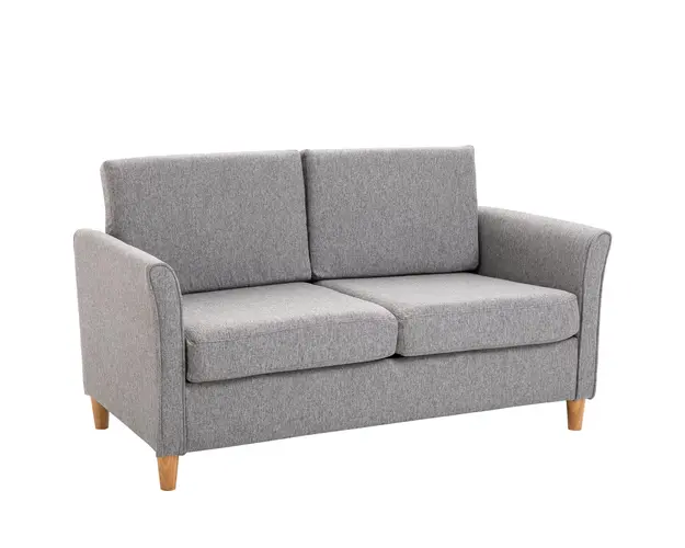 HOMCOM Canapea 2 Locuri, Confortabila, Invelis din Lin Gri, Structura din Lemn, 141x70x78cm | Aosom Romania