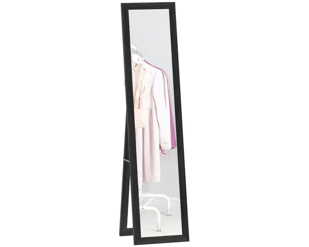 HOMCOM Oglinda cu Picior si Carlige, Oglinda Moderna pentru Utilizare pe Perete sau Verticala, 37x40x155 cm, Negru | Aosom Romania
