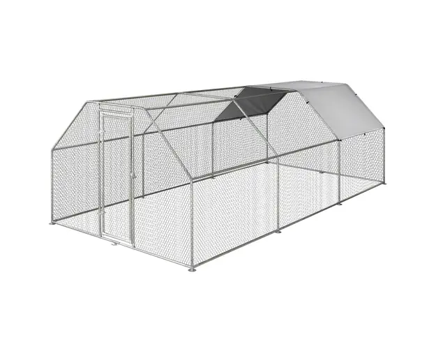 PawHut Tarc Gaini Metal Usa Acoperis Partial Spatiu Generos 280x570x195cm Argintiu | Aosom Romania