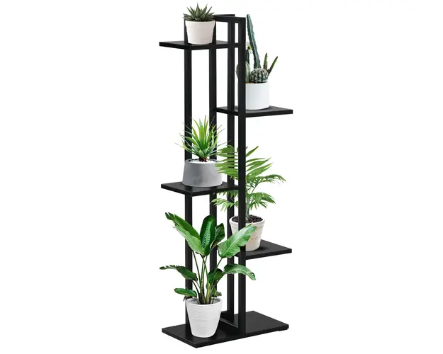 Outsunny Suport pentru Plante cu 5 Niveluri Raft de Colt din Lemn pentru Gradina si Balcon | Aosom Romania