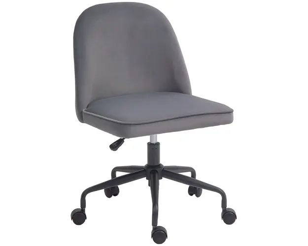 HOMCOM Scaun pentru Birou, Scaun din Catifea, Scaun Reglabil pe Inaltime cu Roti Pivotante si Spatar Central, 52x52x80-88 cm, Gri | Aosom Romania