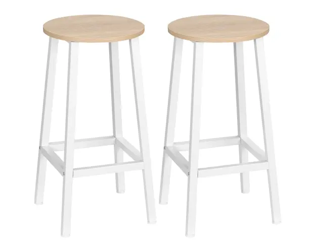 Set 2 scaune de bar HOMCOM, de bucatarie cu suport pentru picioare, alb natural | Aosom Romania