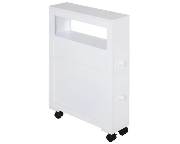 HOMCOM Mobilier Baie din Lemn, Rafturi si 2 Sertare, 16x52x66 cm, Design Modern, Alb | Aosom Romania