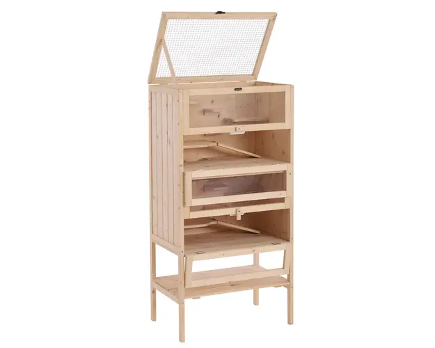 PawHut Cusca pentru Rozitori si Hamsteri cu 4 Rafturi cu Acoperis Trapa in Lemn 60x40x120cm | Aosom Romania