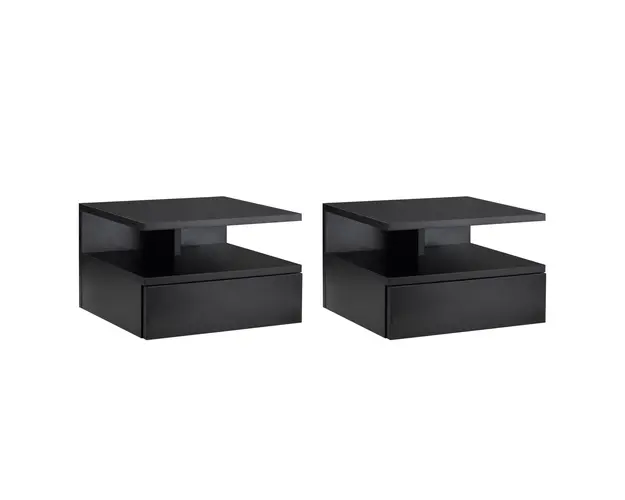 Set de 2 Noptiere Moderne Suspendate pentru Dormitor cu Sertar si Polita Superioara din Lemn 35x32x22.5cm Negru HOMCOM | Aosom Romania