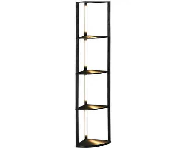 Lampa de Podea LED cu Rafturi, Lampa Moderna Independenta de Colt pentru Camera de Zi cu Lumina Alba Calda Reglabila, Negru HOMCOM | Aosom Romania