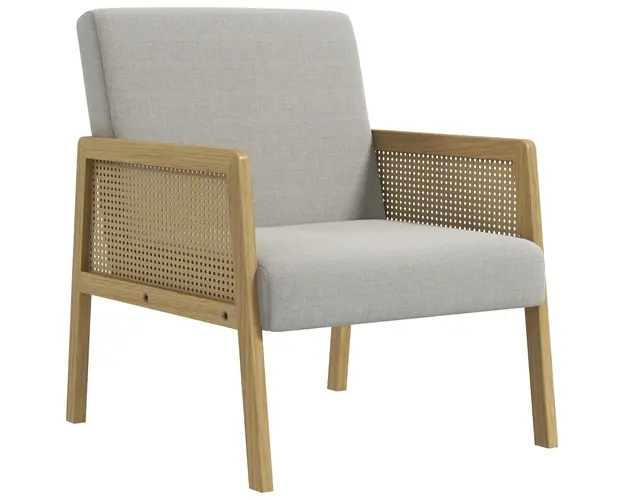 Fotoliu Living Decorativ din Ratan, Modern, cu Cadru din Lemn Masiv, pentru Dormitor, Camera de Lectura, Gri HOMCOM | Aosom RO
