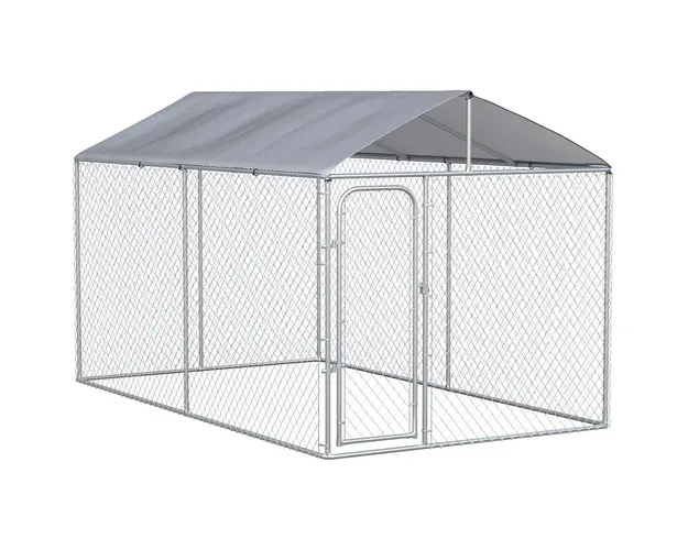 PawHut Tarc pentru Caini din Metal Galvanizat cu Acoperis Oxford, Dimensiuni 400x230x232 cm, Culoare Argintie, Siguranta si Confort | Aosom Romania