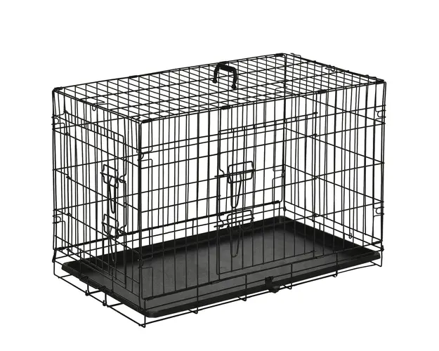 Cusca de transport pentru animale cu 2 usi cu inchidere de siguranta dubla, fir de otel si ABS 76×46×52cm Negru PawHut | Aosom Romania