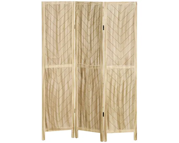 HOMCOM Separator de Camera cu 3 Panouri, Ecran de Confidentialitate Pliabil Portabil pentru Interior din Lemn Masiv, Despartitor de Perete, 120x170x1.6 cm, Natural