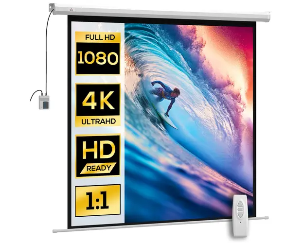 HOMCOM Ecran de Proiectie de 85 inch 1:1 cu Telecomanda, Panza de Proiector Rulanta, 176,5x8x176,5 cm, Alb | Aosom Romania