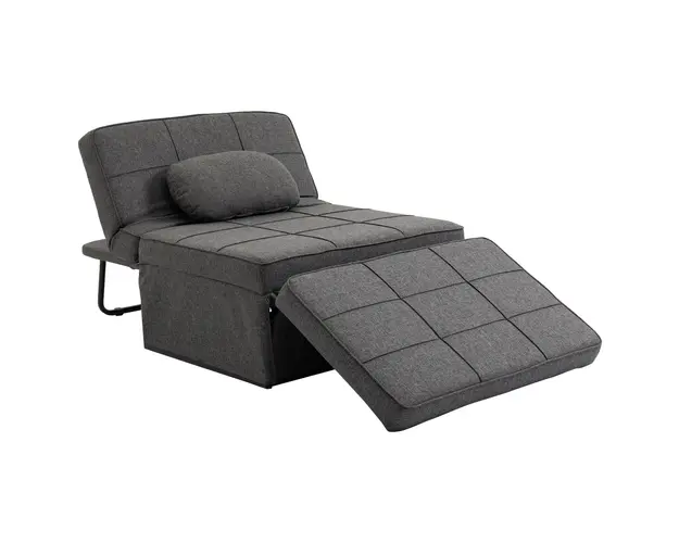 HOMCOM Taburet Pat Individual 3 in 1 cu Spatar Reglabil pe 5 Nivele si Perna Suplimentara, 95x179x78 cm, Gri | Aosom Romania