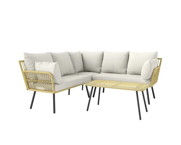 Outsunny Set de Mobilier de Gradina din Ratan din 4 Piese cu Canapea de Colt cu Perne si Masuta de Cafea, 11x63x74 cm, Crem | Aosom Romania