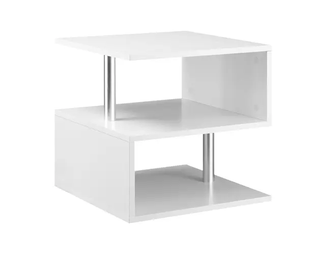 Masuta living cu 2 etajere, din lemn si fier, sustine maxim 10kg, 50x50x50cm alb HOMCOM | Aosom RO