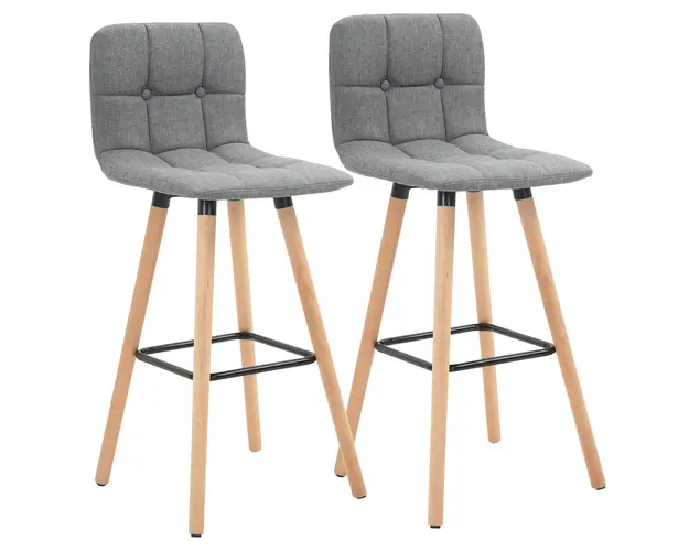 HOMCOM Set 2 Taburete de Bar, Spatar, Tesatura Efect de In si Lemn, 41.5x47x97.5 cm, Gri, Confortabil si Stilat | Aosom Romania