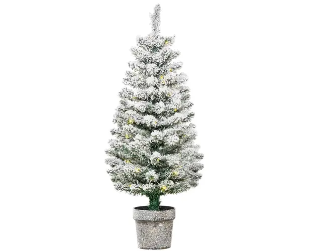 Brad de Craciun Artificial Inzapezit 60 de Lumini LED Albe si 116 Ramuri, Baza cu vas detasabil HOMCOM | Aosom RO